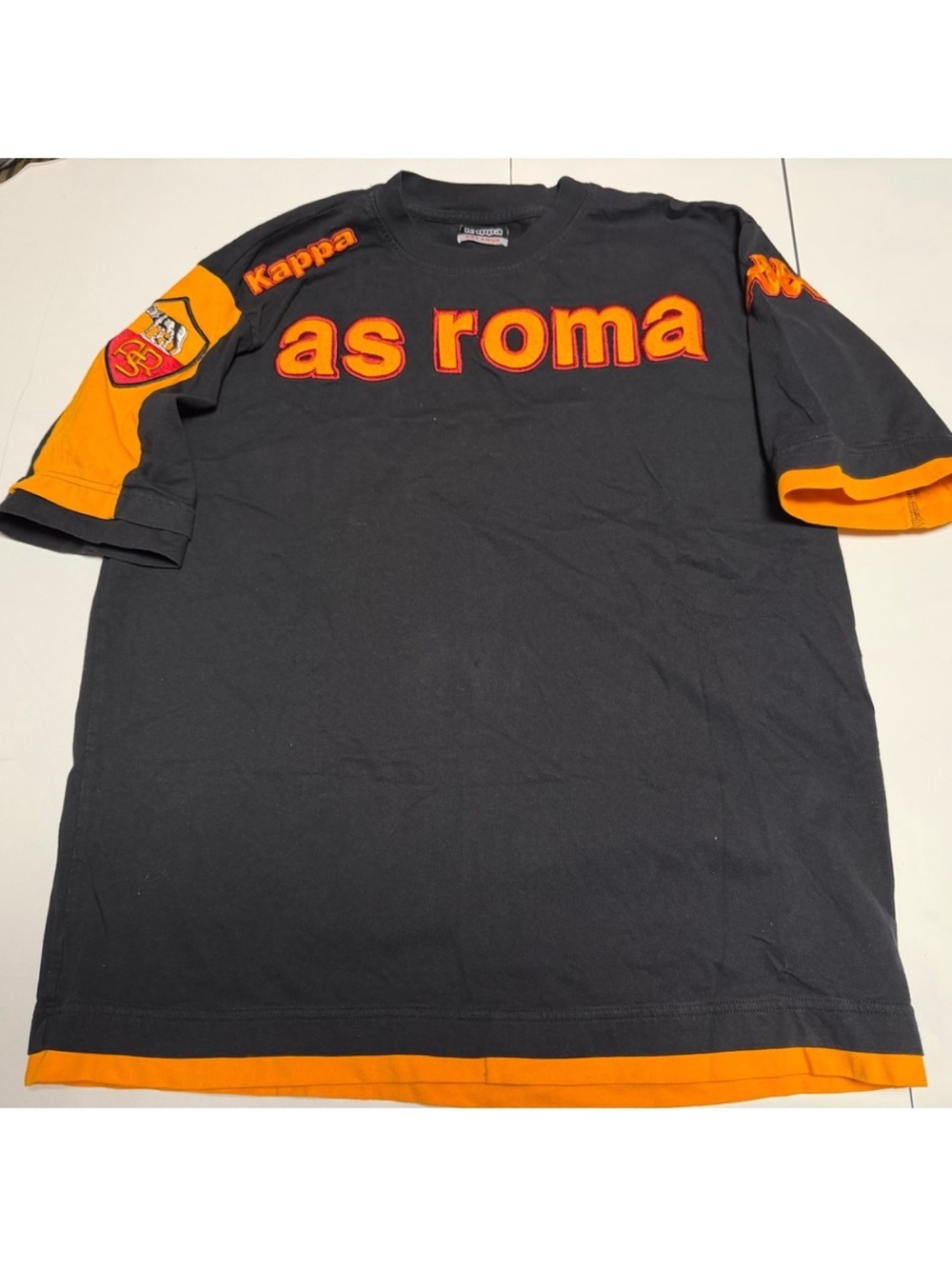 Vintage Kappa AS Roma Black with Orange Trim Short Sleeve t-Shirt